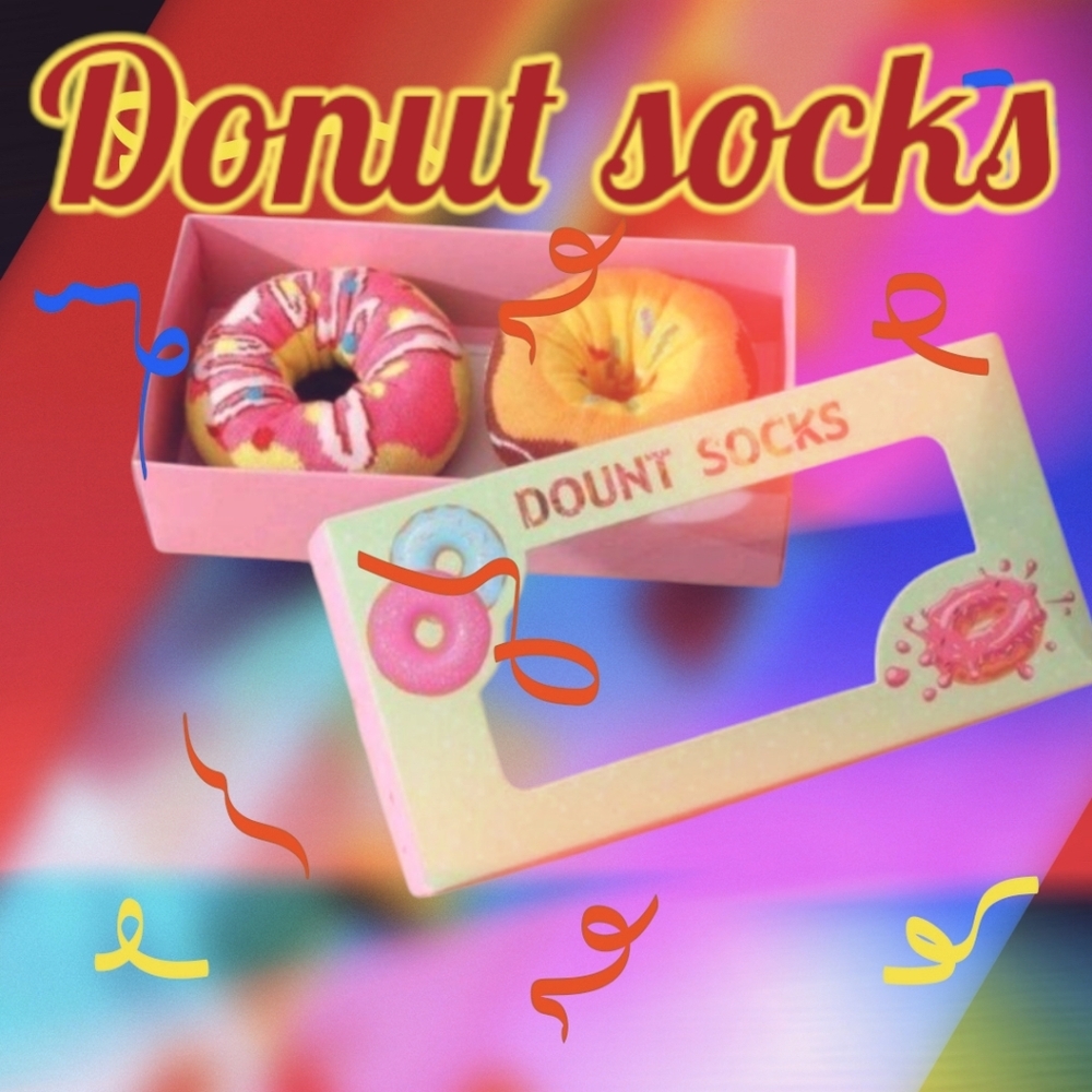 2 Pairs Colorful Donut Pattern Crew Socks